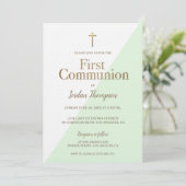 Invitation Première communion d'or blanc vert menthe moderne (Debout devant)