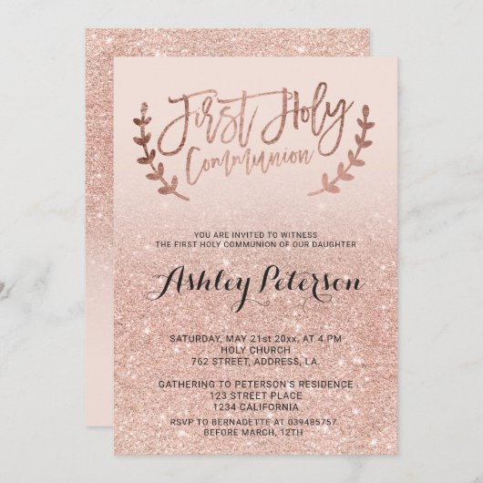 Invitation Première communion d'or de faux de parties (Devant / Derrière)
