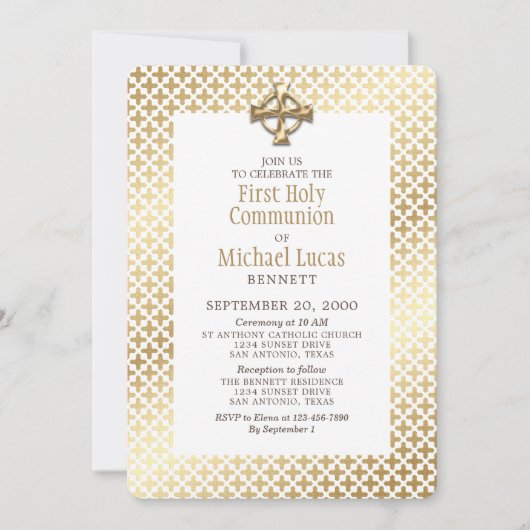 Invitation Première communion d'or moderne (Devant)
