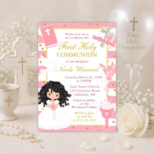 Invitation Première communion d'une fille aux cheveux noirs e