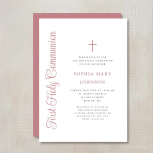 Invitation Première communion d'une fille élégante rose pouss