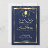 Invitation Première communion élégante confettis bleus (Devant)