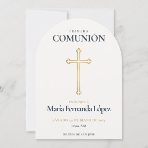 Invitation Première Communion Élégante Croix d'Or