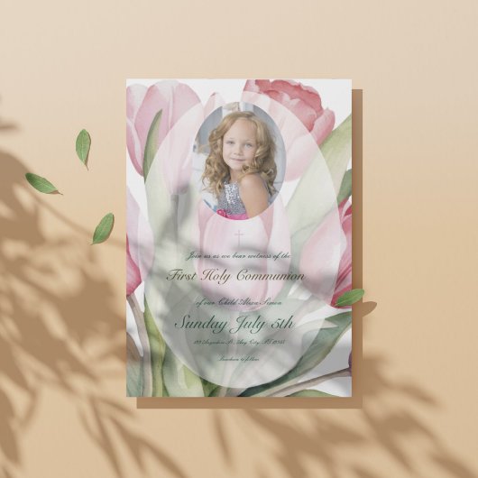 Invitation Première communion élégante de tulipe