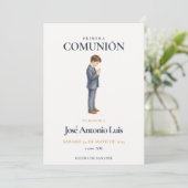 Invitation Première Communion Élégante Garçon Priant (Debout devant)