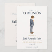 Invitation Première Communion Élégante Garçon Priant (Devant / Derrière)