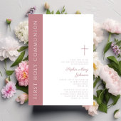 Invitation Première communion élégante moderne fille croix ro
