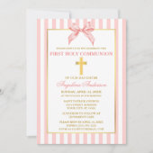 Invitation Première communion élégante moderne rose pâle rayé (Devant)
