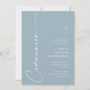Invitation Première communion élégante moderne script bleu po