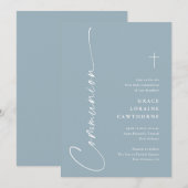 Invitation Première communion élégante moderne script bleu po (Devant / Derrière)