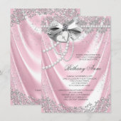 Invitation Première communion en satin rose (Devant / Derrière)