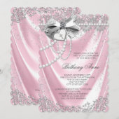 Invitation Première communion en satin rose (Devant / Derrière)