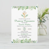 Invitation Première communion Espagnol Vert Feuille verdure (Debout devant)