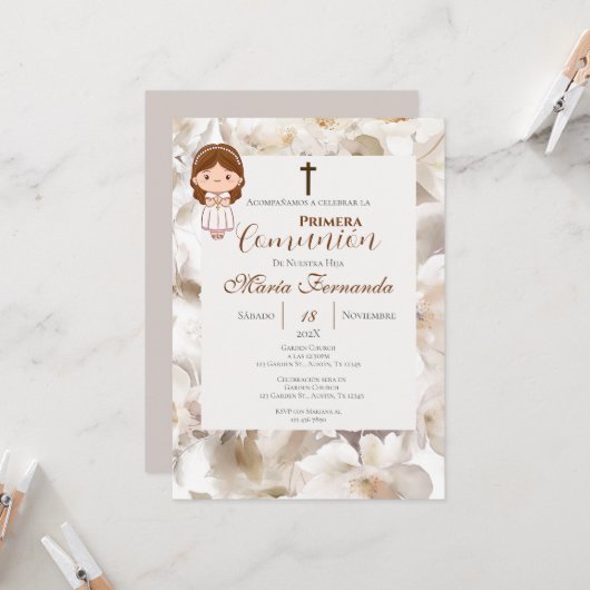 Invitation Première communion espagnole (Devant/Arrière en situation)