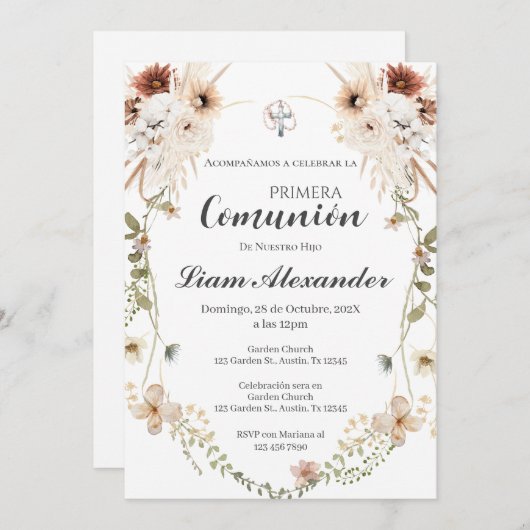 Invitation Première communion espagnole (Devant / Derrière)