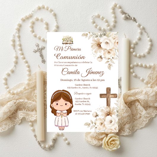 Invitation Première communion espagnole Boho