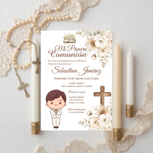 Invitation Première communion espagnole Boho