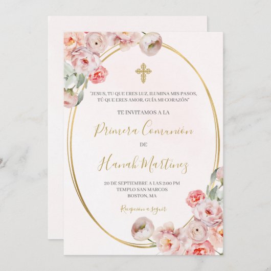 Invitation Première communion espagnole pour fille (Devant / Derrière)