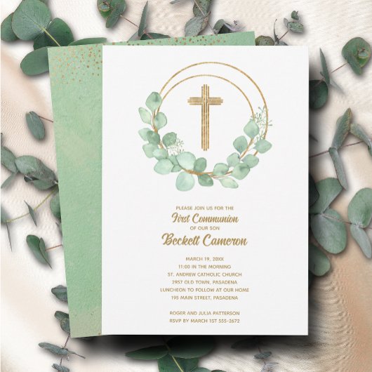 Invitation Première communion Eucalyptus Élégante
