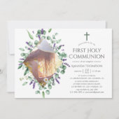Invitation Première communion Eucalyptus Lavande (Devant)