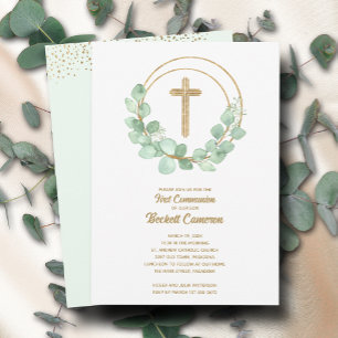 Invitation Première communion eucalyptus moderne
