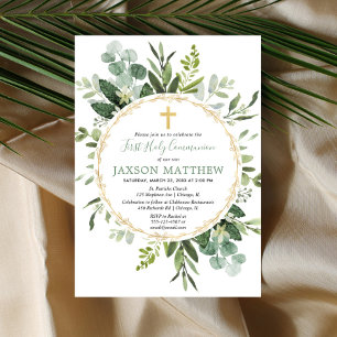 Invitation Première Communion eucalyptus verdure
