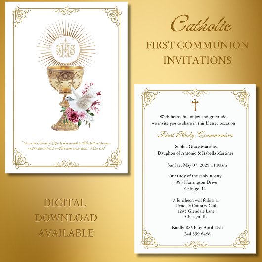 Invitation Première communion Eucharistie Saint-Esprit Floral