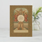 Invitation Première communion eucharistique antique prêtre me (Debout devant)