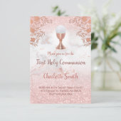 Invitation première communion faux paillettes rose (Debout devant)