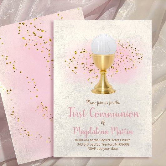 Invitation première communion FAUX parties scintillant et aqu