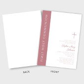 Invitation Première communion féminine de Croix rose moderne