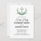 Invitation Première communion feuille verte (Devant)