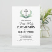 Invitation Première communion feuille verte (Debout devant)