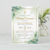 Invitation Première Communion Feuilles Vertes Comm (Debout devant)