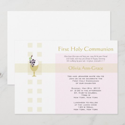 Invitation Première communion - Fille (Devant / Derrière)
