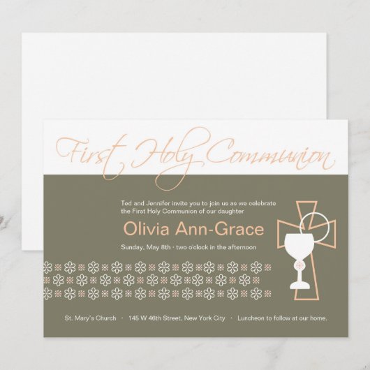 Invitation Première communion - Fille (Devant / Derrière)
