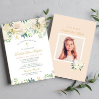 Première communion fille à bordure florale dorée r
