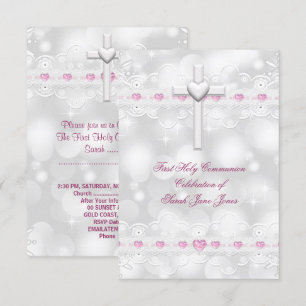 Invitation Première communion fille Blanc Argent
