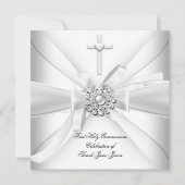Invitation Première communion fille Blanc Argent (Devant)