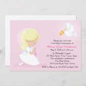 Invitation Première Communion, Fille Blonde, Rose (Devant / Derrière)