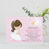 Invitation Première communion, fille Brunette, rose (Debout devant)