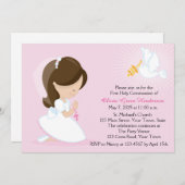 Invitation Première communion, fille Brunette, rose (Devant / Derrière)