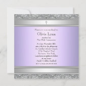 Invitation Première communion fille croix argent violet lavan (Dos)