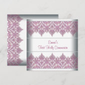 Invitation Première communion fille dentelle rose (Devant / Derrière)