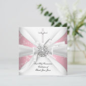 Invitation Première communion fille Fleur rose blanc (Debout devant)