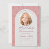 Invitation Première Communion fille photo Dusty Rose Arc mode (Devant)