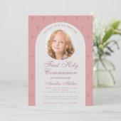Invitation Première Communion fille photo Dusty Rose Arc mode (Debout devant)