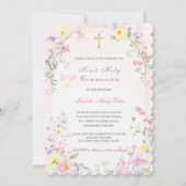 Invitation Première communion fille rose (Devant)