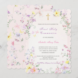 Invitation Première communion fille rose