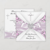 Invitation Première communion fille rose blanc gris léopard (Devant / Derrière)